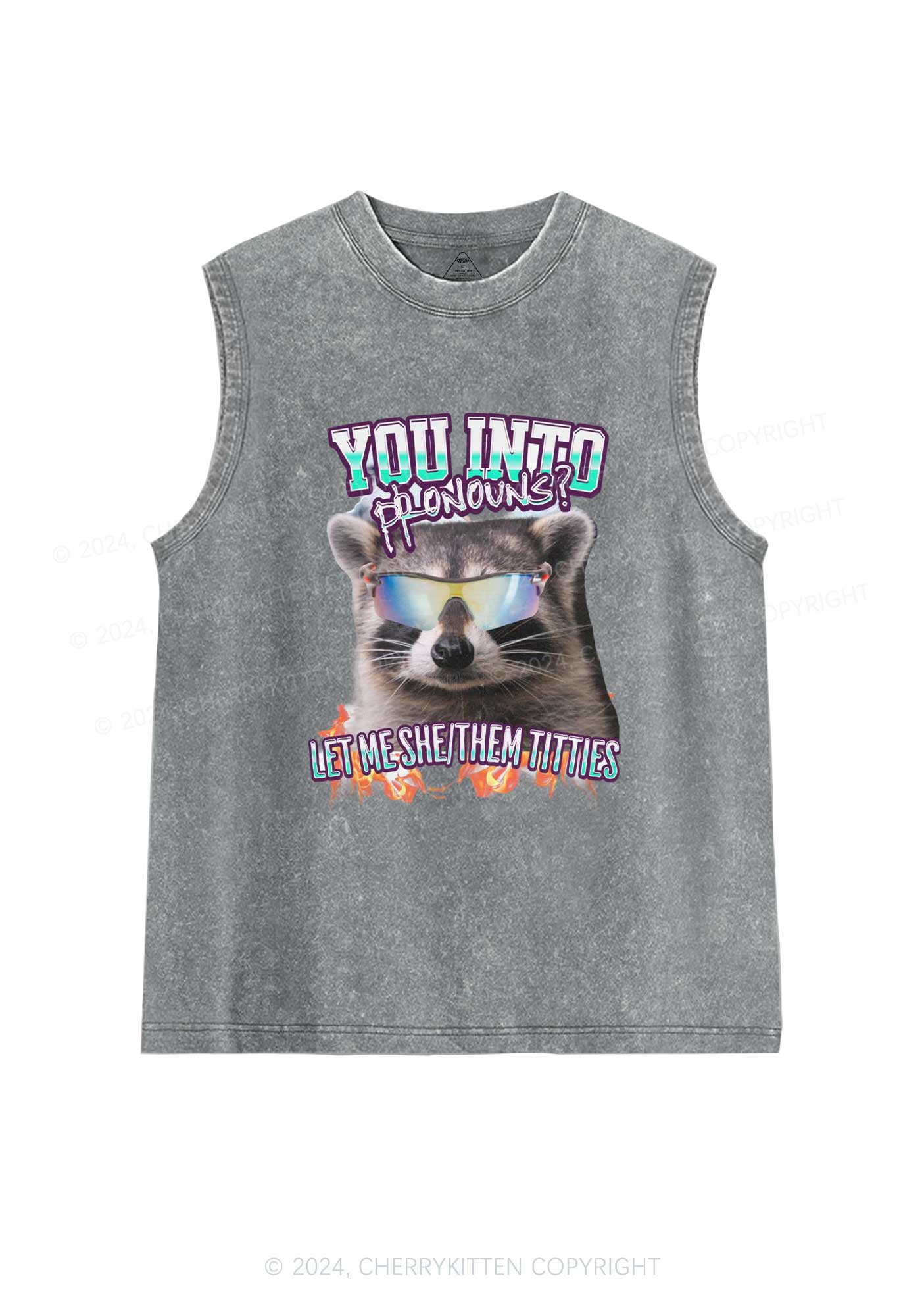 You Into Pronouns Y2K Washed Tank Cherrykitten