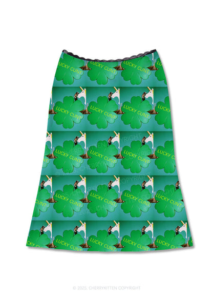 Lucky Cxxt St Patricks Y2K Print Midi Skirt Cherrykitten