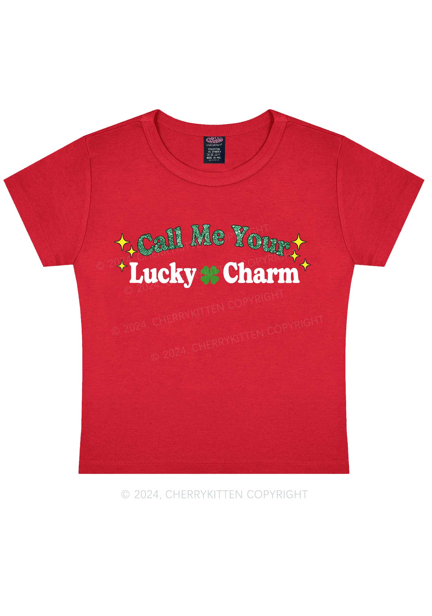 Call Me Your Lucky Charm St Patricks Y2K Baby Tee Cherrykitten