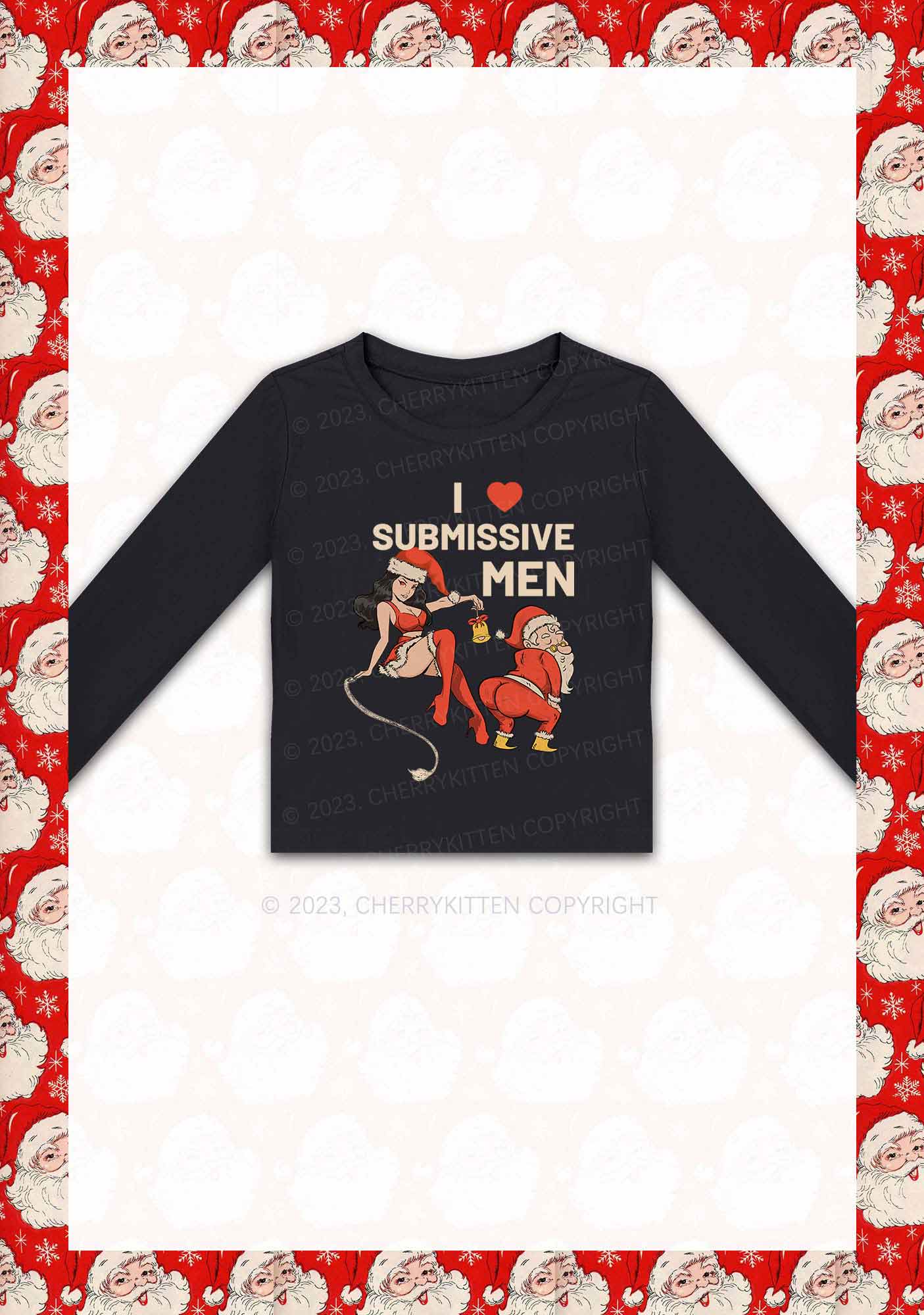 I Love S Men Christmas Y2K Long Sleeve Crop Top Cherrykitten