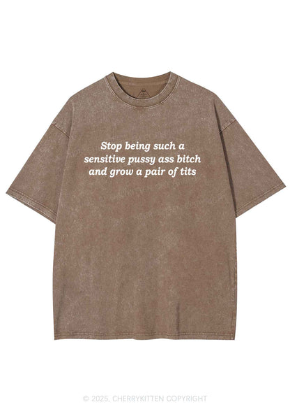 Sensitive Puxxy Axx Bxxch Y2K Washed Tee Cherrykitten