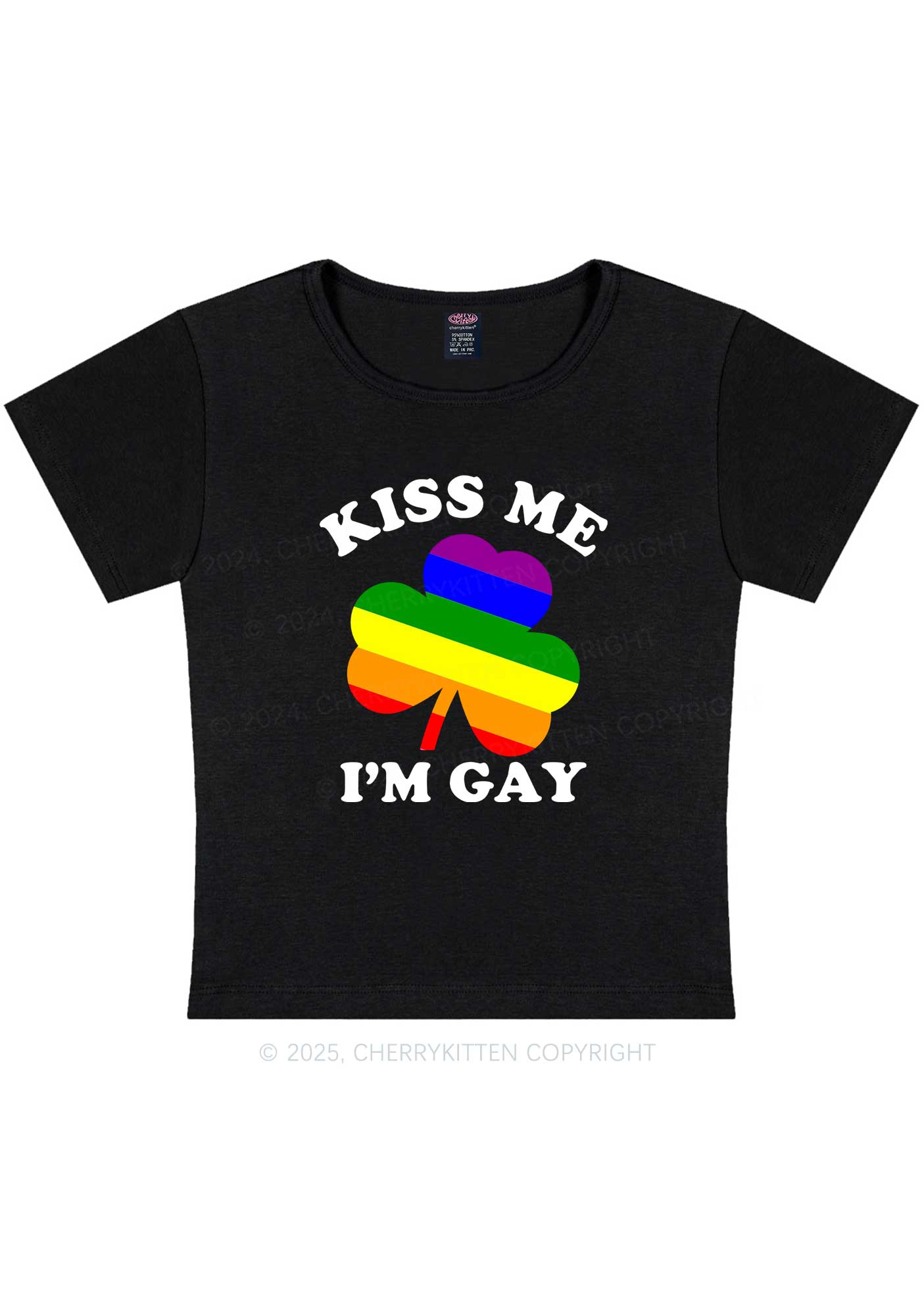 Kiss Me Im Gay St Patricks Y2K Baby Tee Cherrykitten