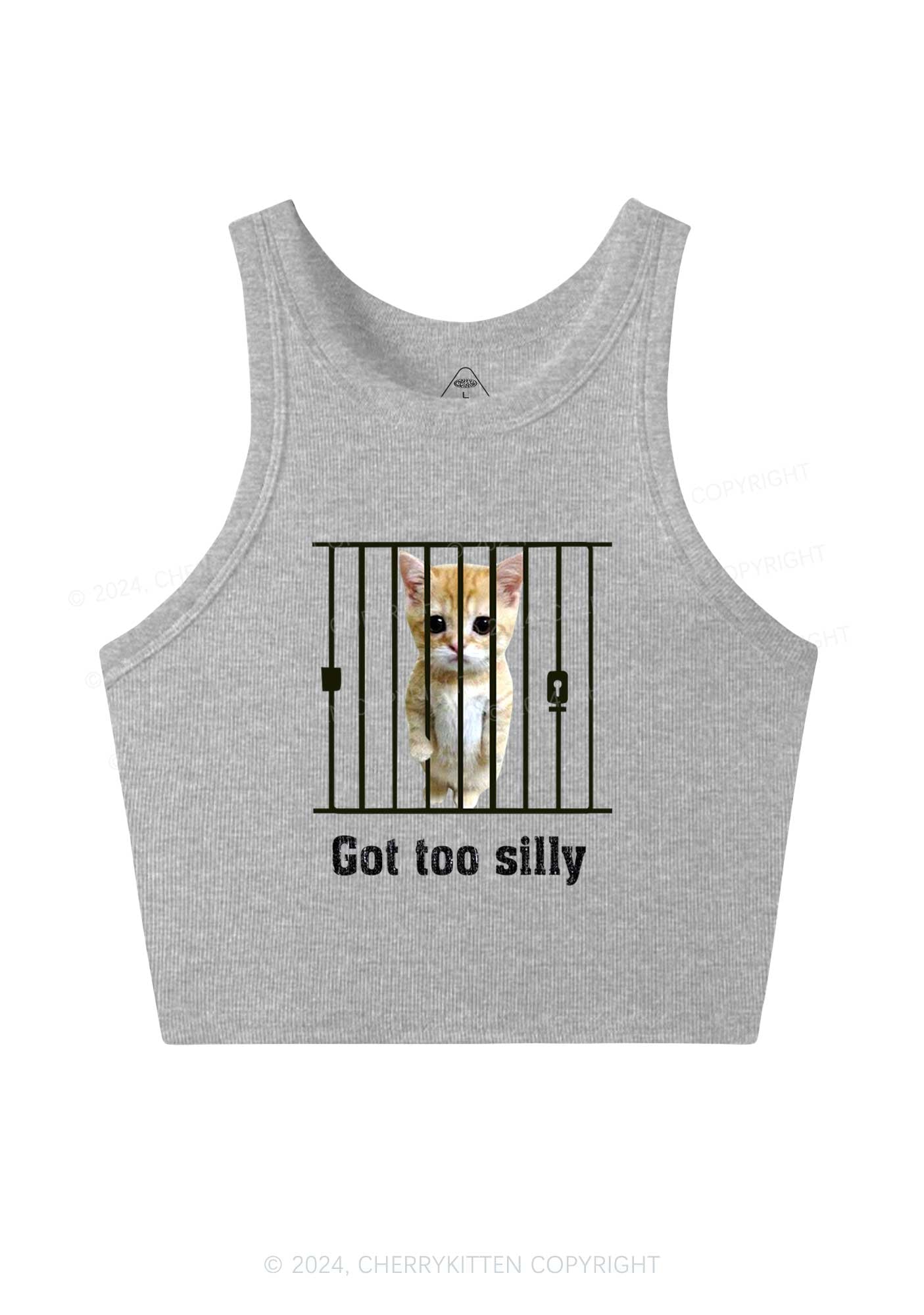 Got Too Silly Cat Y2K Crop Tank Top Cherrykitten