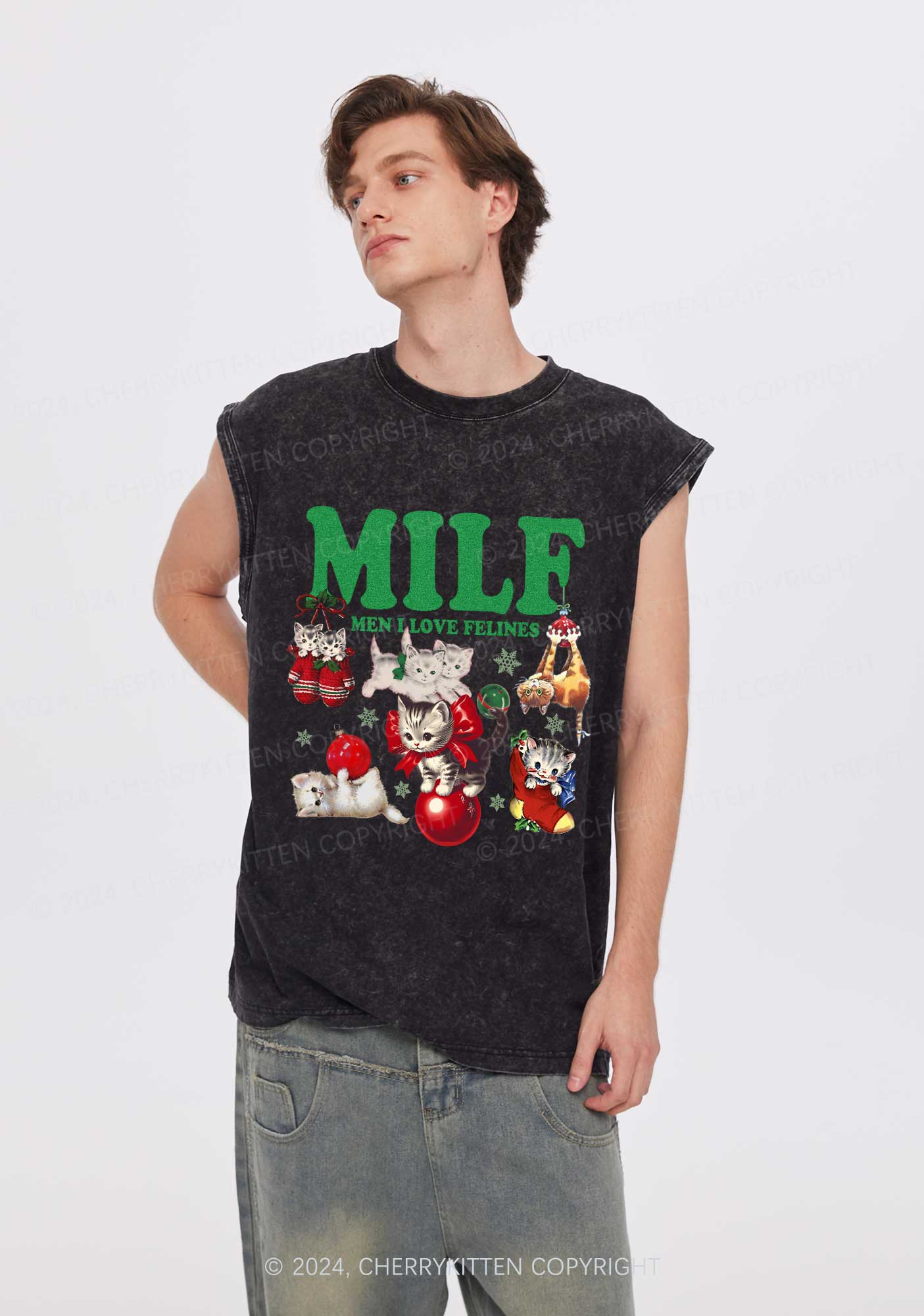 Christmas Cat Mxxf Y2K Washed Tank Cherrykitten