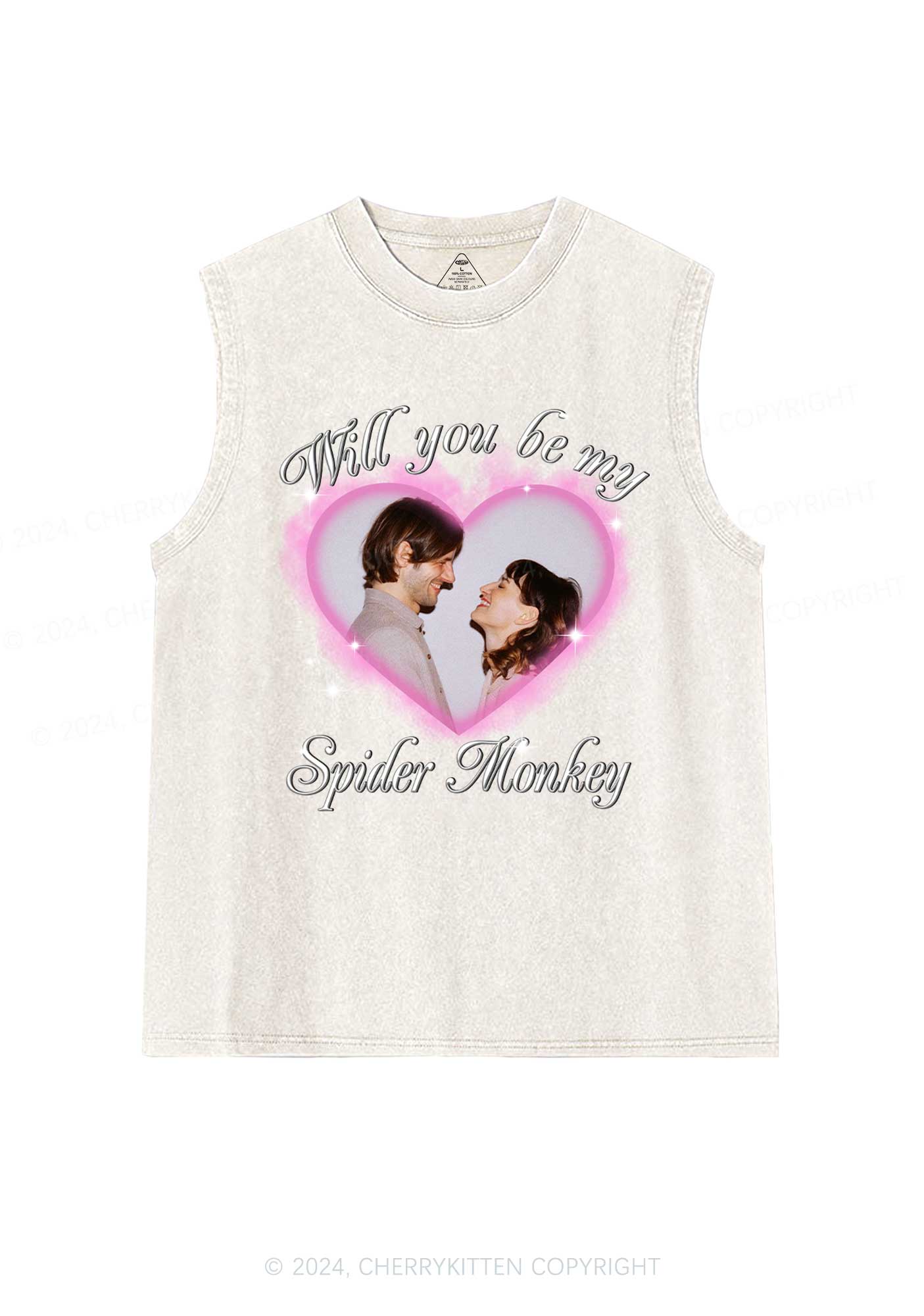 Spider Monkey Custom Photo Y2K Valentine's Day Washed Tank Cherrykitten