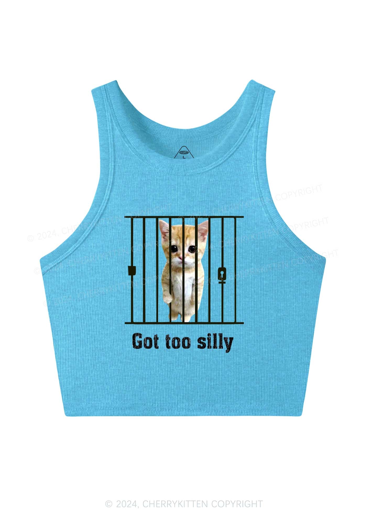 Got Too Silly Cat Y2K Crop Tank Top Cherrykitten