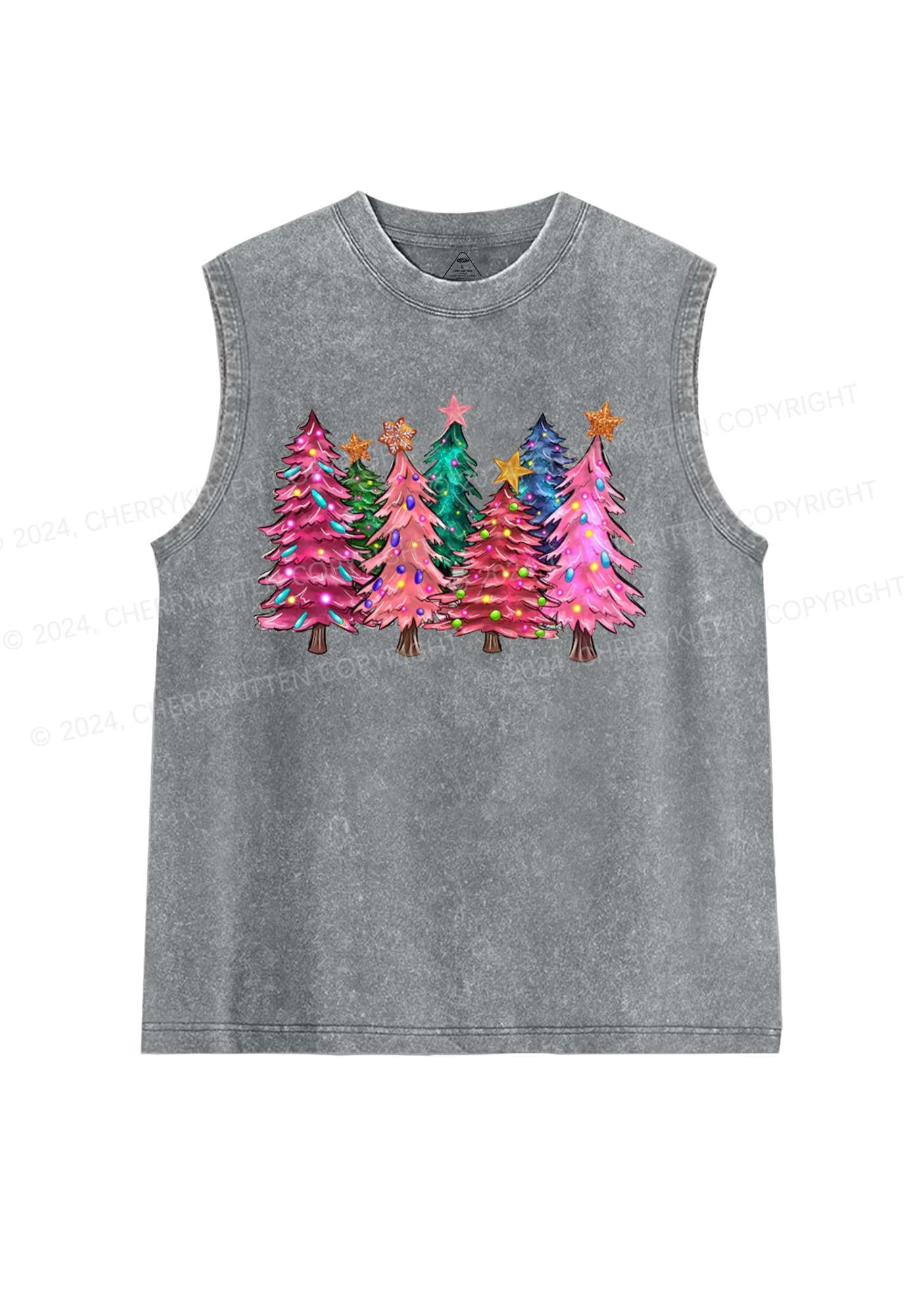 Christmas Pink Tree Y2K Washed Tank Cherrykitten