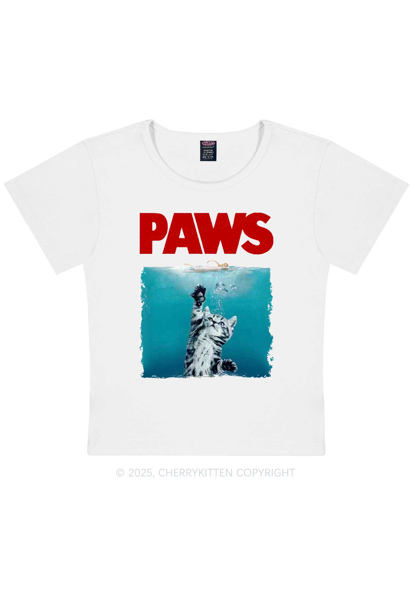 Paws Jaws Cat Y2K Baby Tee Cherrykitten