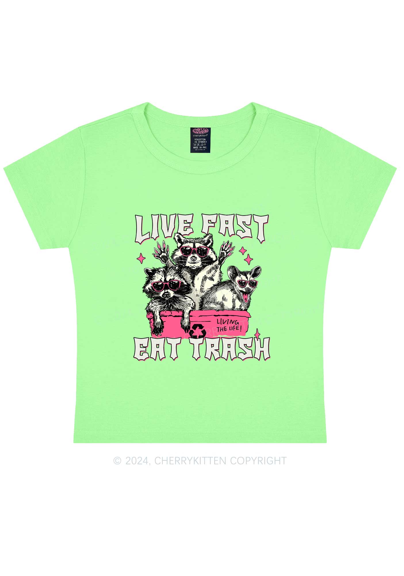 Live Fast Eat Trash Y2K Baby Tee Cherrykitten