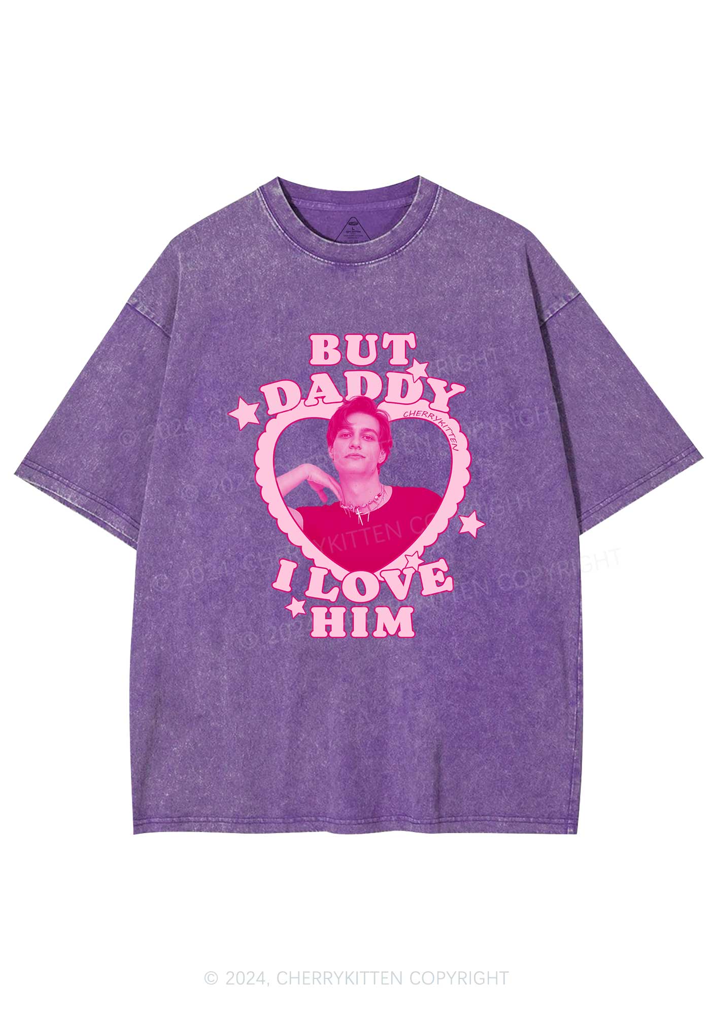 I Love Him Custom Photo Y2K Valentine's Day Washed Tee Cherrykitten