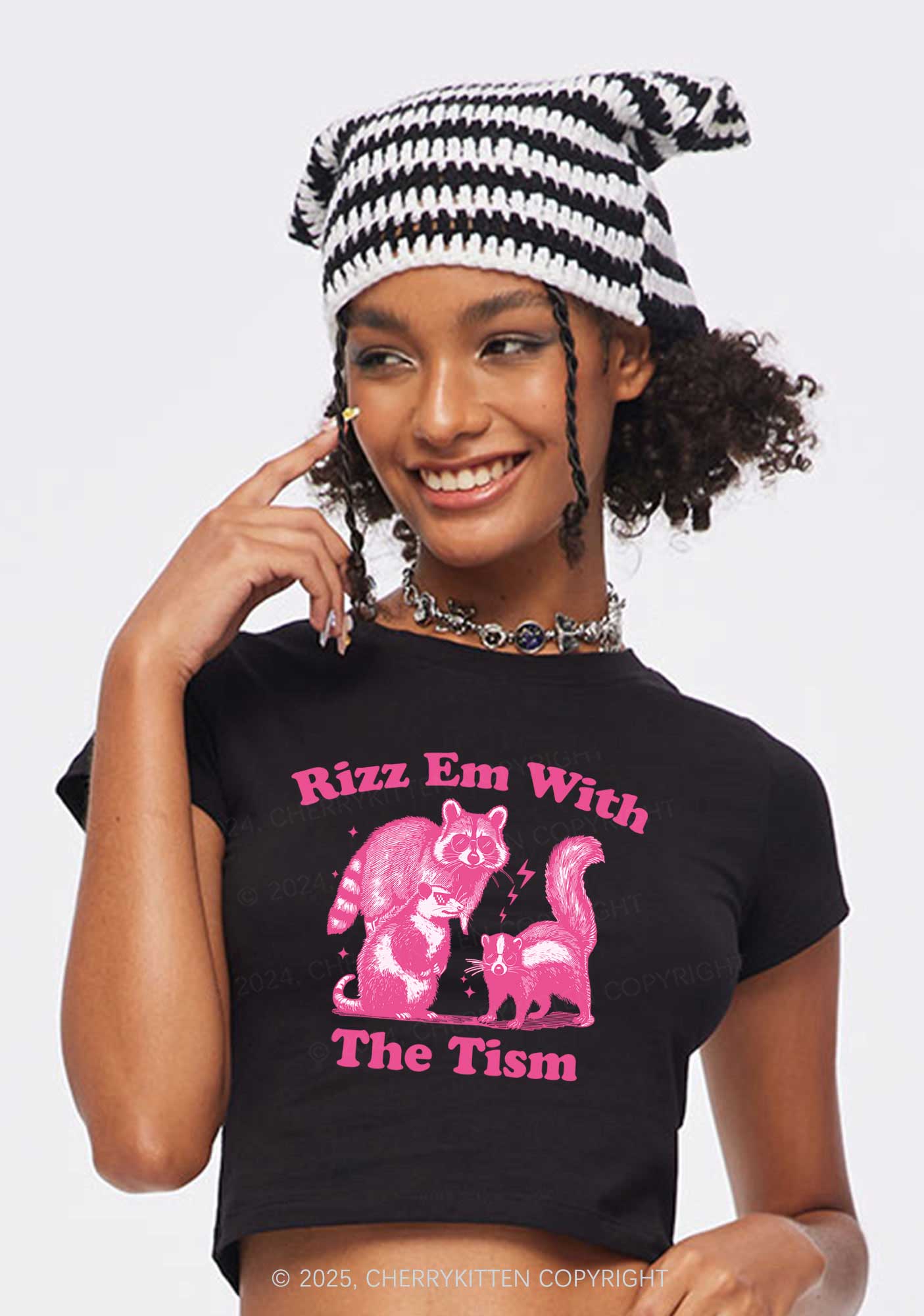 Rizz Em The Tism Y2K Baby Tee Cherrykitten