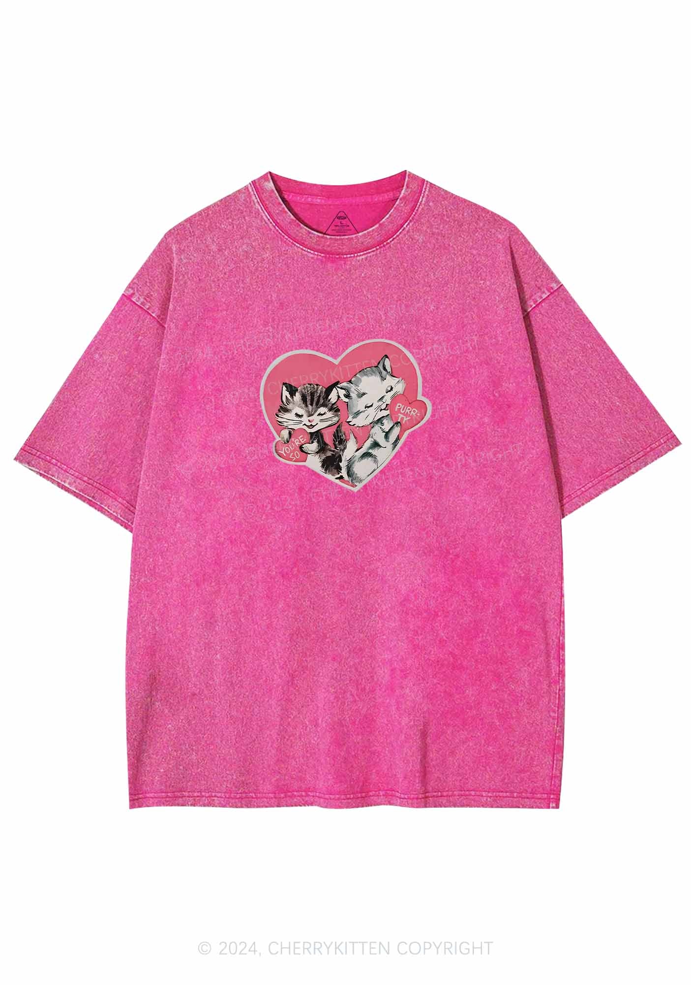 You Are So Purrty Y2K Valentine's Day Washed Tee Cherrykitten