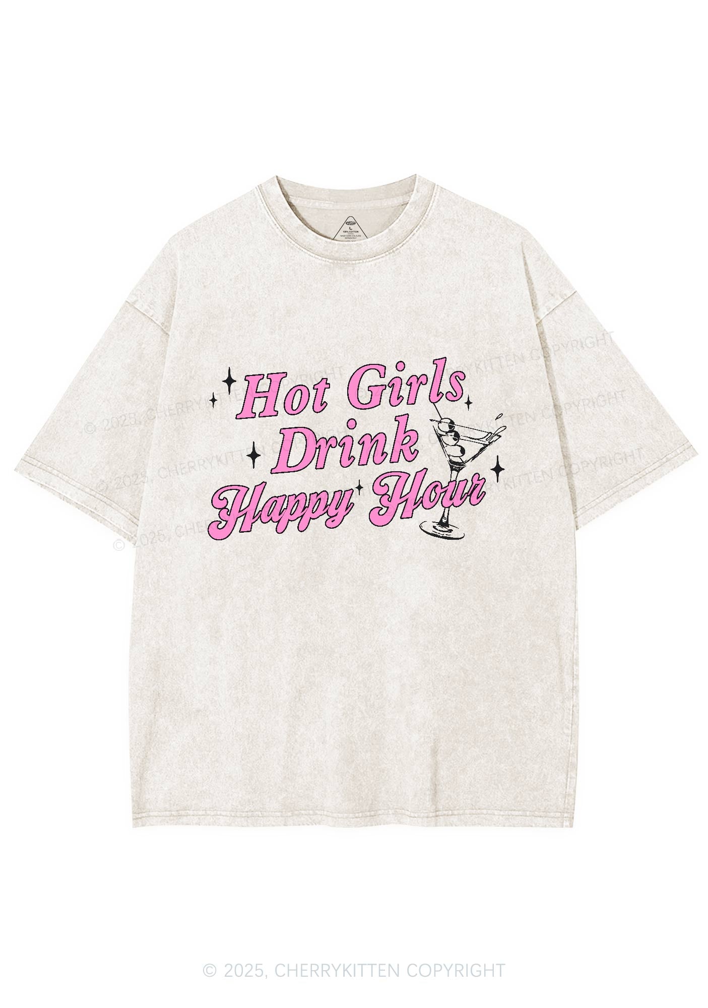 Hot Girls Drink Happy Hour Y2K Washed Tee Cherrykitten