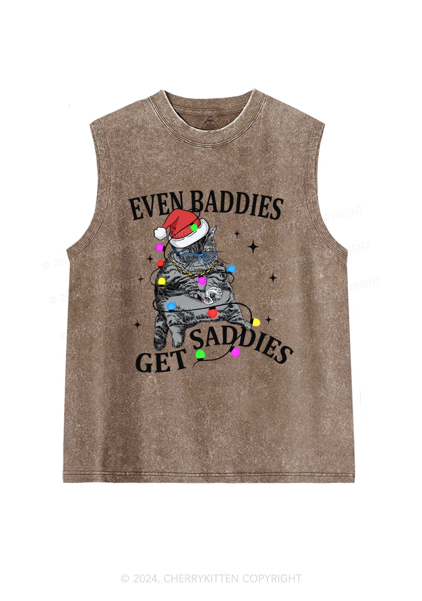 Christmas Baddie Cat Y2K Washed Tank Cherrykitten