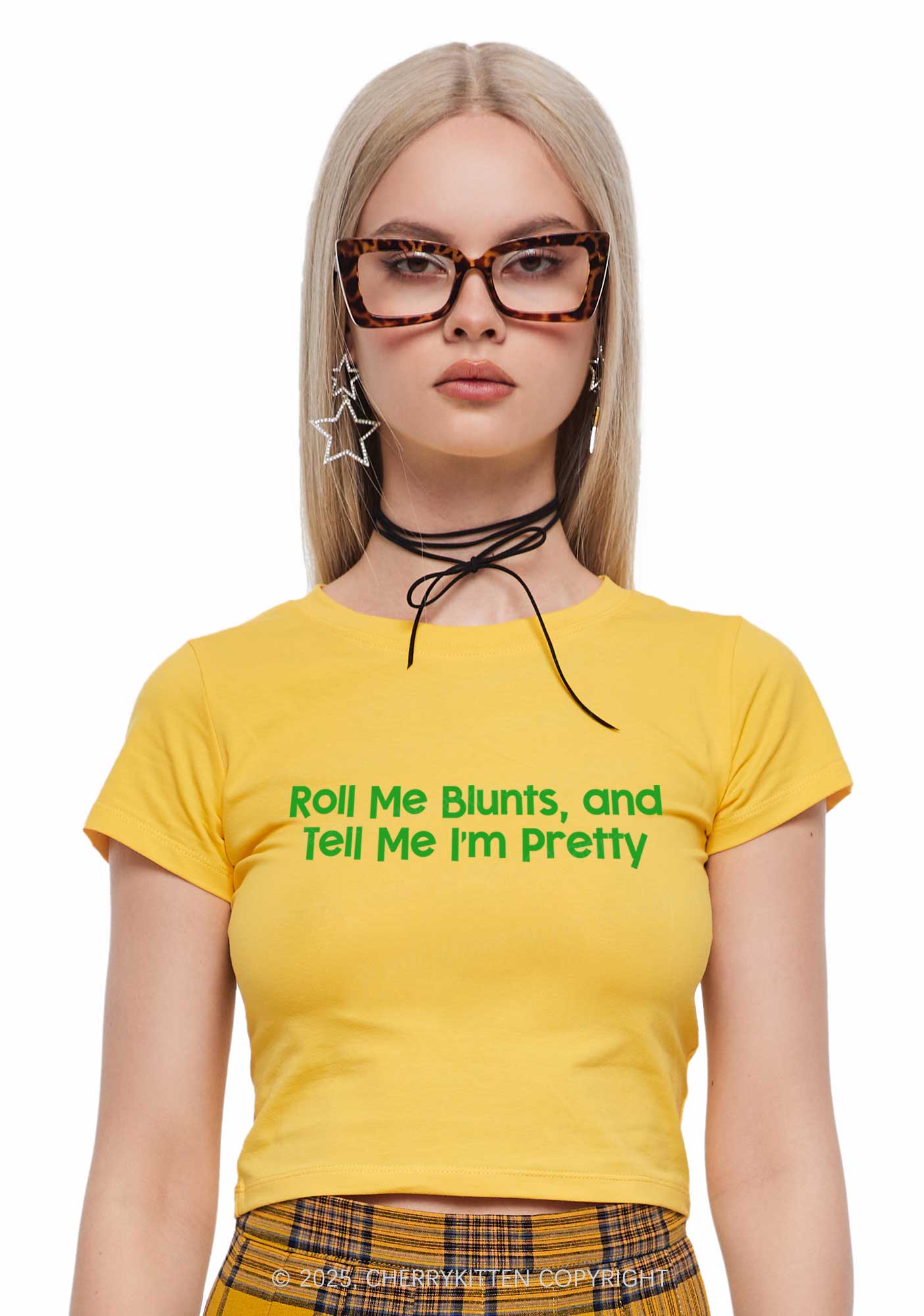 Roll Me Blunts Y2K Baby Tee Cherrykitten