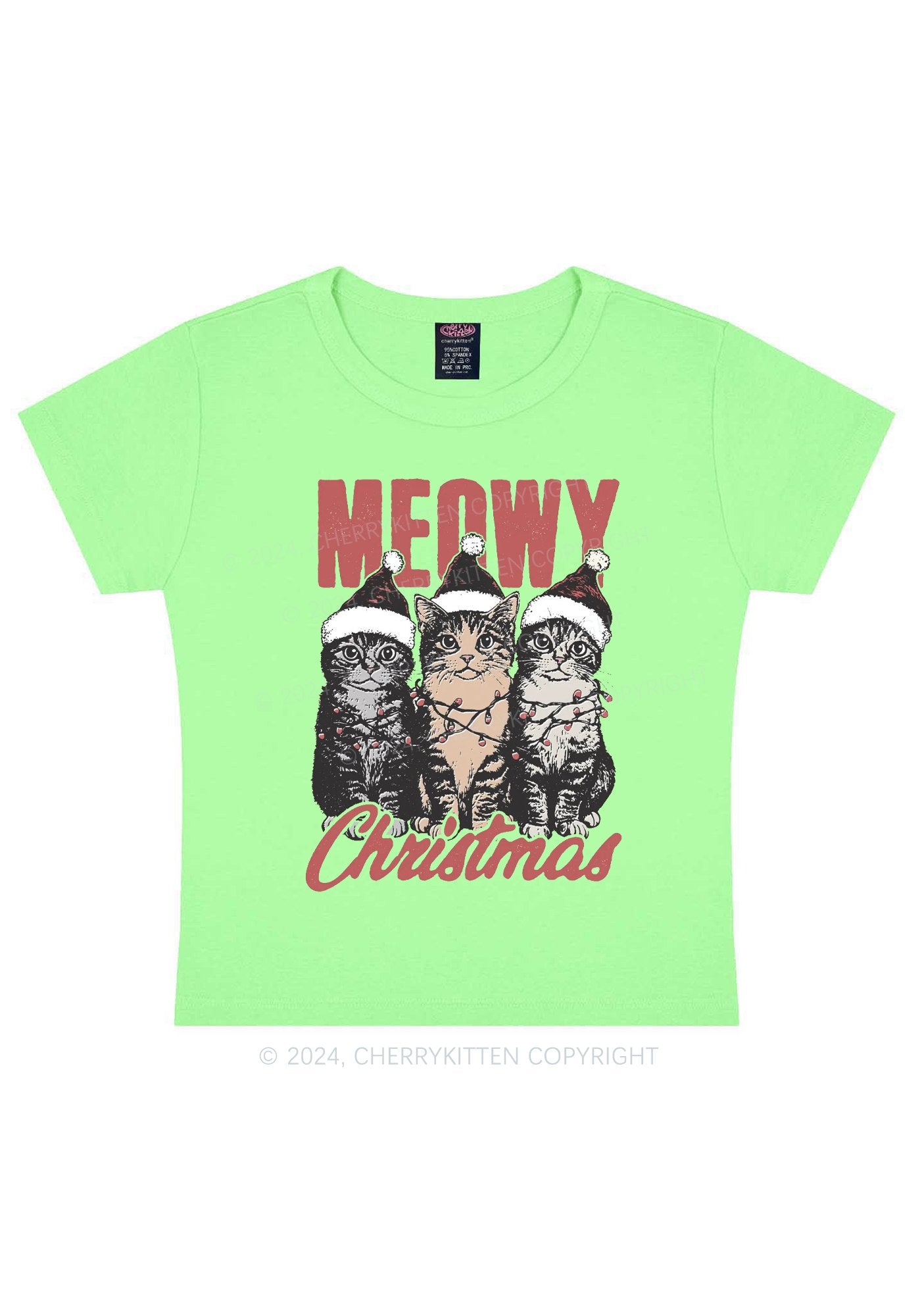 Christmas Meowy Y2K Baby Tee Cherrykitten