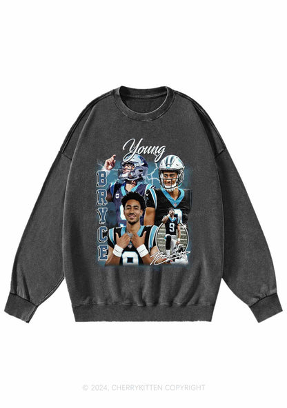 Blue Young Y2K Super Bowl Washed Sweatshirts Cherrykitten