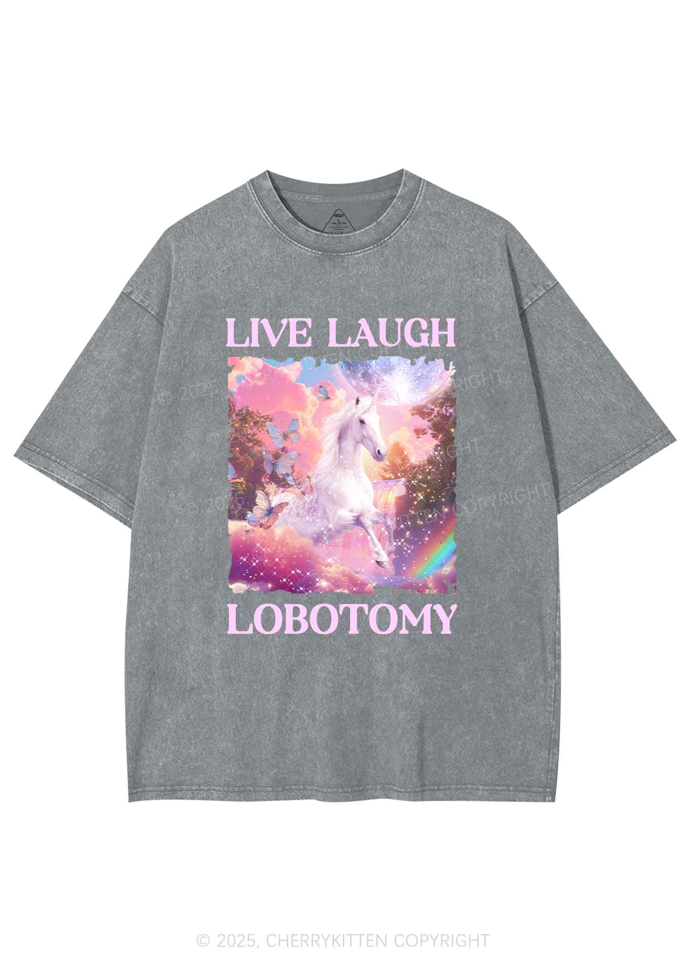 Live Laugh Lobotomy Unicorn Y2K Washed Tee Cherrykitten