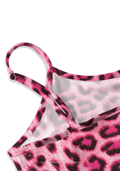 Pink Leopard Y2K Print Slip Dress Cherrykitten