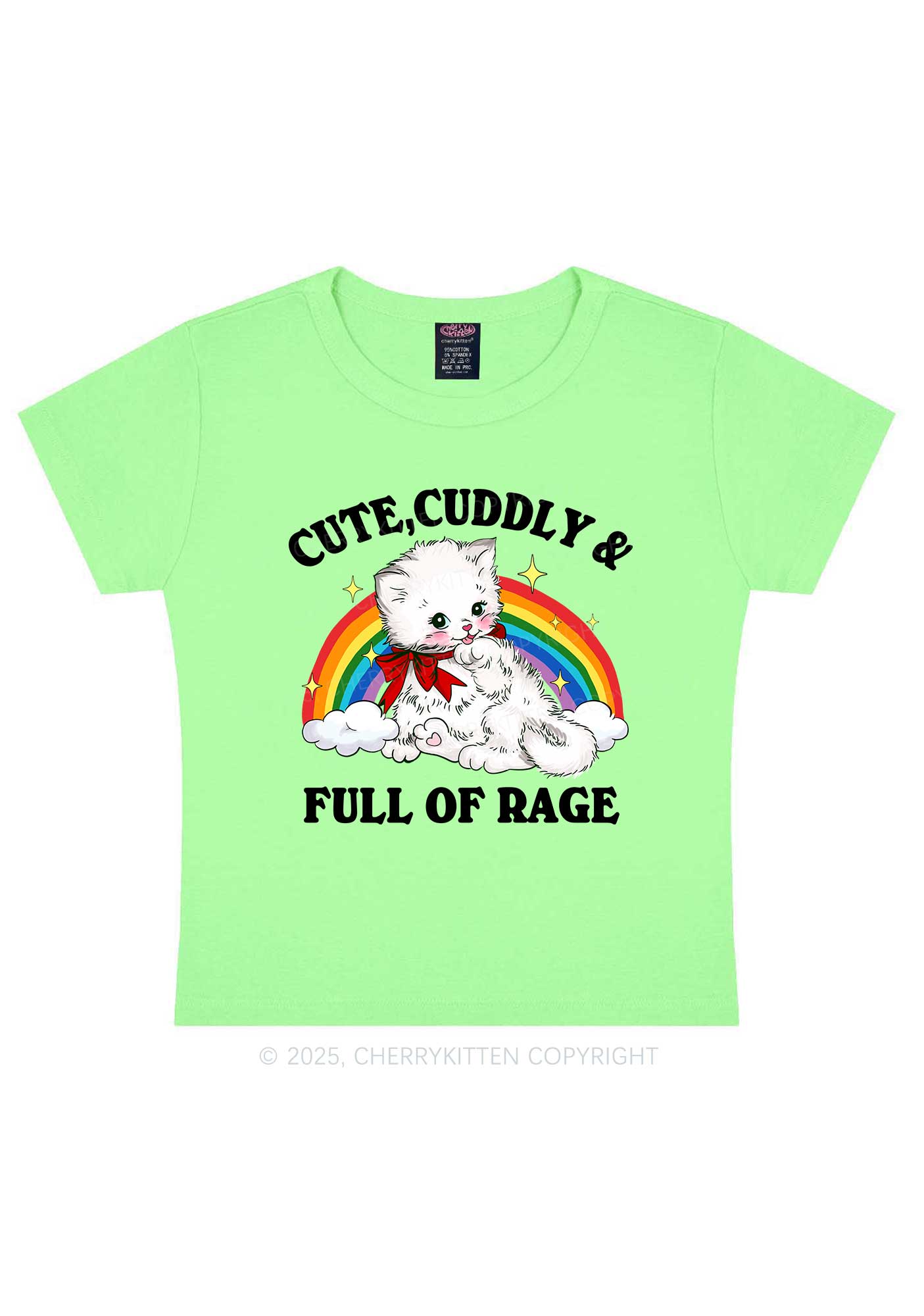 Cuddly Cat Full Of Rage Y2K Baby Tee Cherrykitten