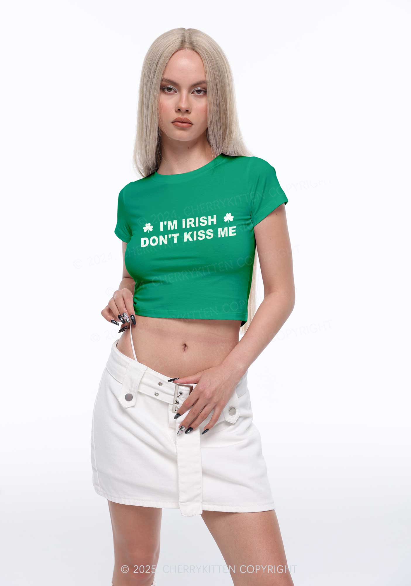 Dont Kiss Irish St Patricks Y2K Baby Tee Cherrykitten