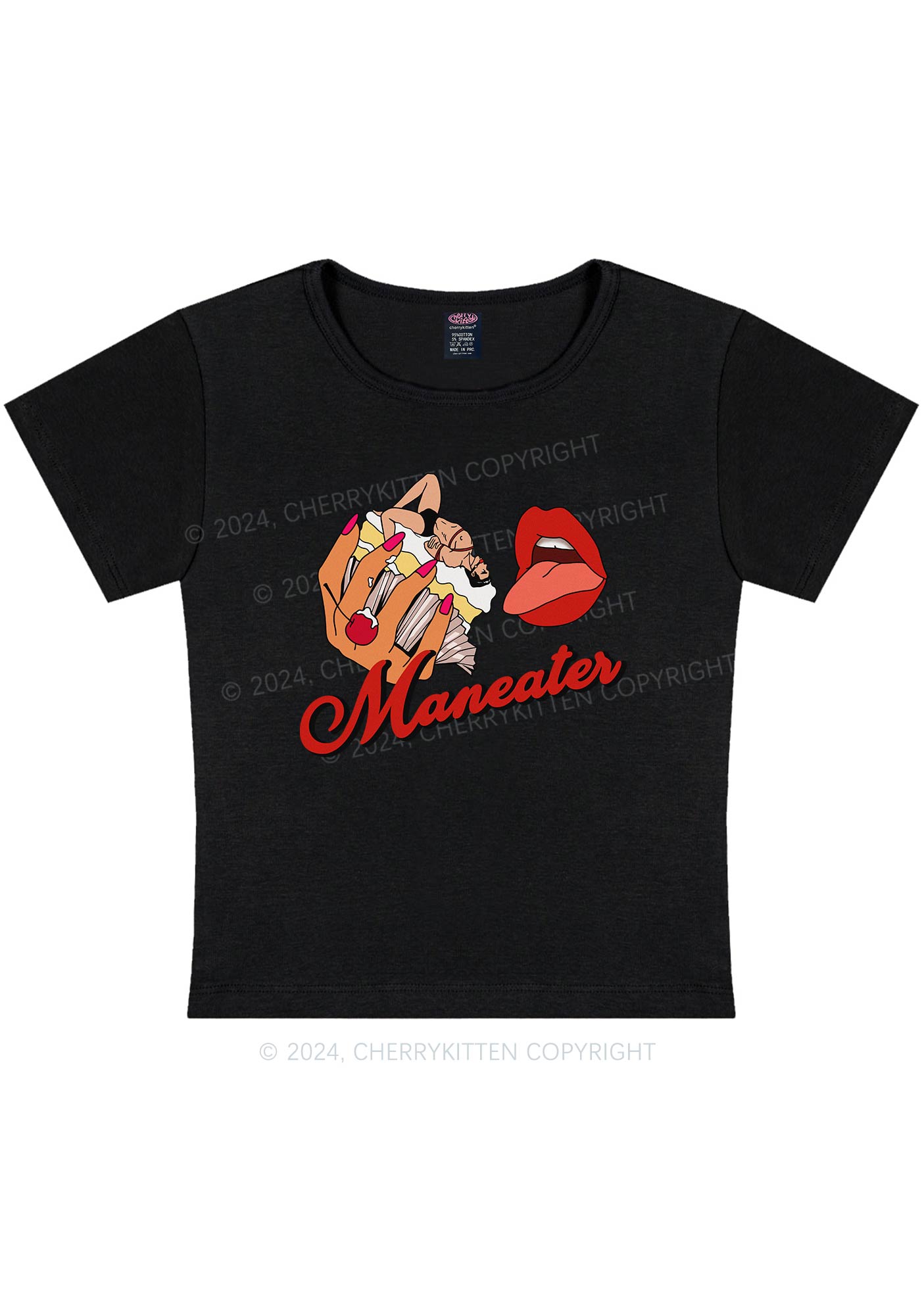 Curvy Maneater Mouth Y2K Baby Tee Cherrykitten