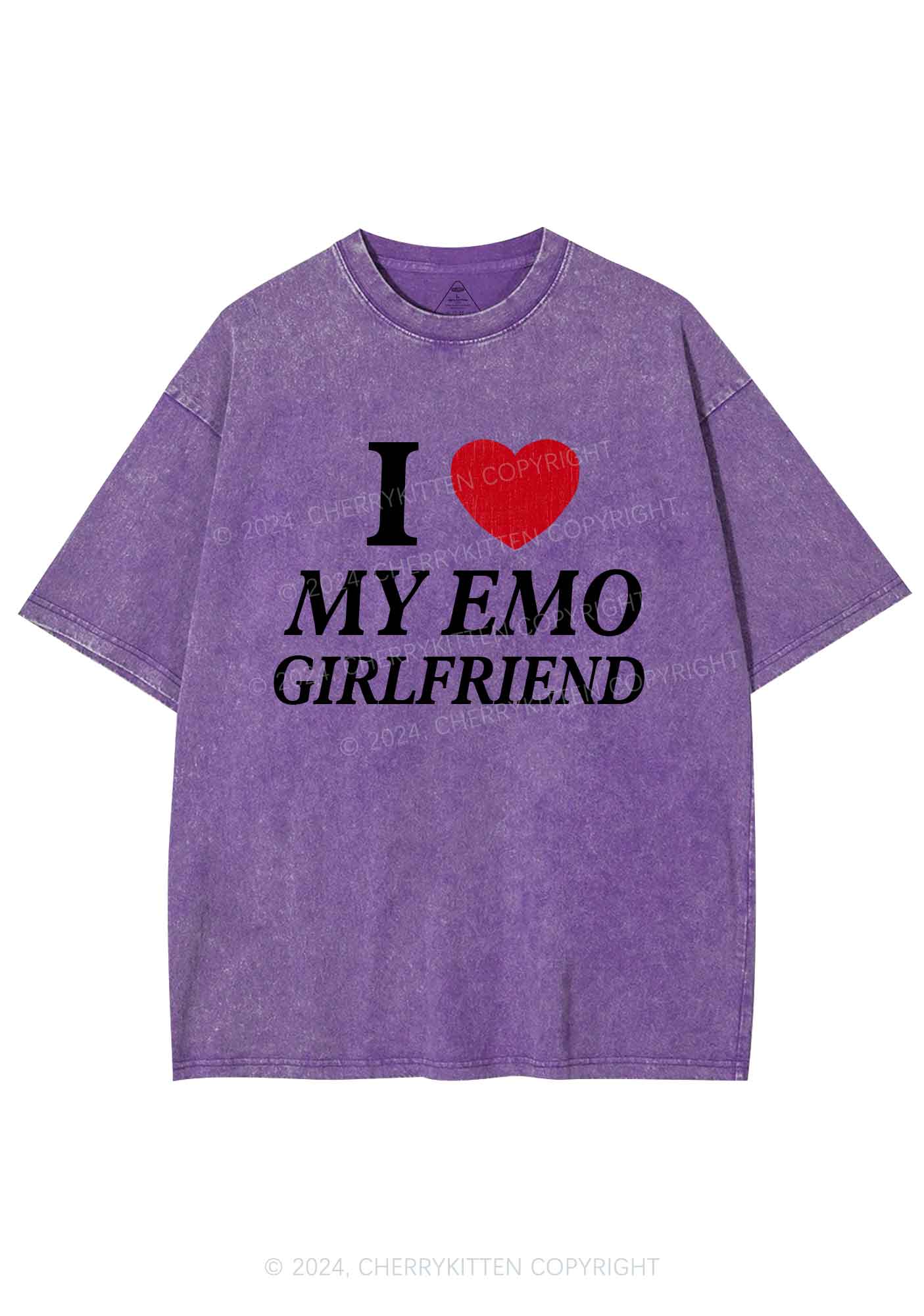 I Love My Emo GF Y2K Valentine's Day Washed Tee Cherrykitten