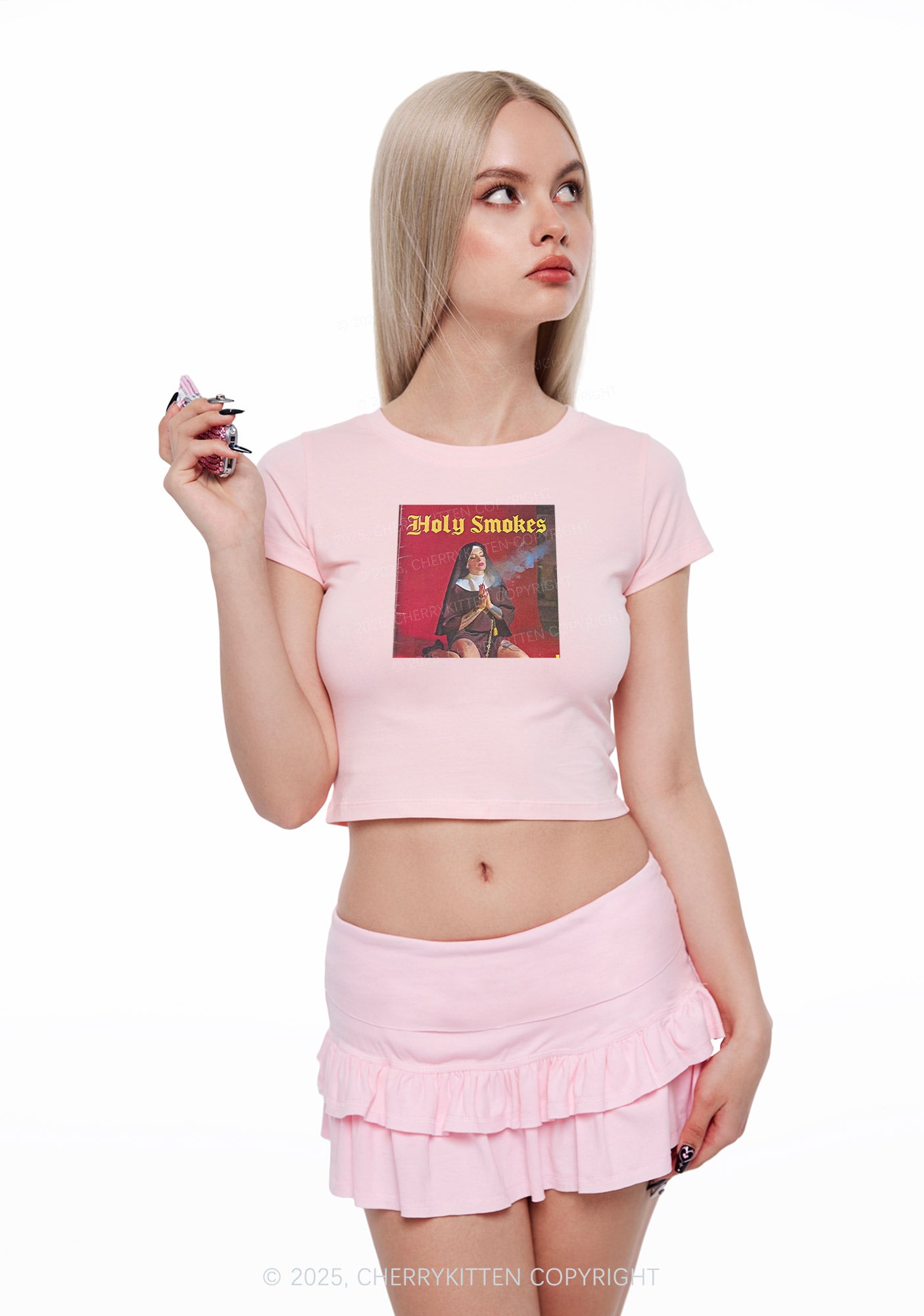 Holy Smokes Y2K Baby Tee Cherrykitten