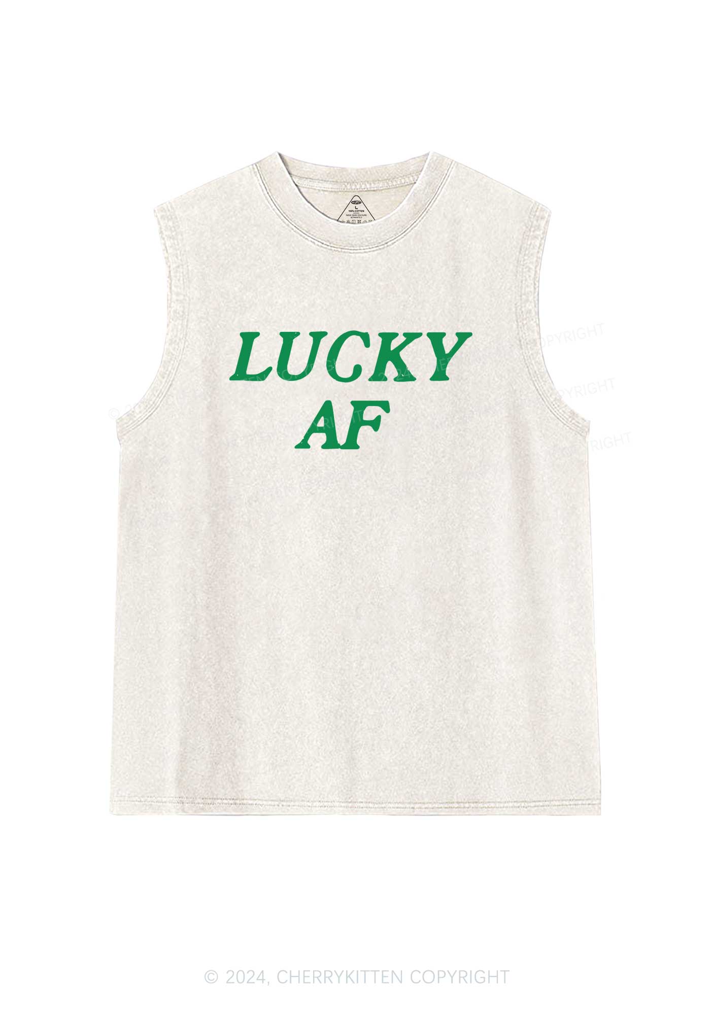 Lucky AF St Patricks Y2K Washed Tank Cherrykitten