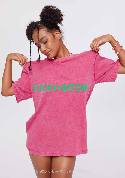 Lucky Bxxch St Patricks Y2K Washed Tee Cherrykitten