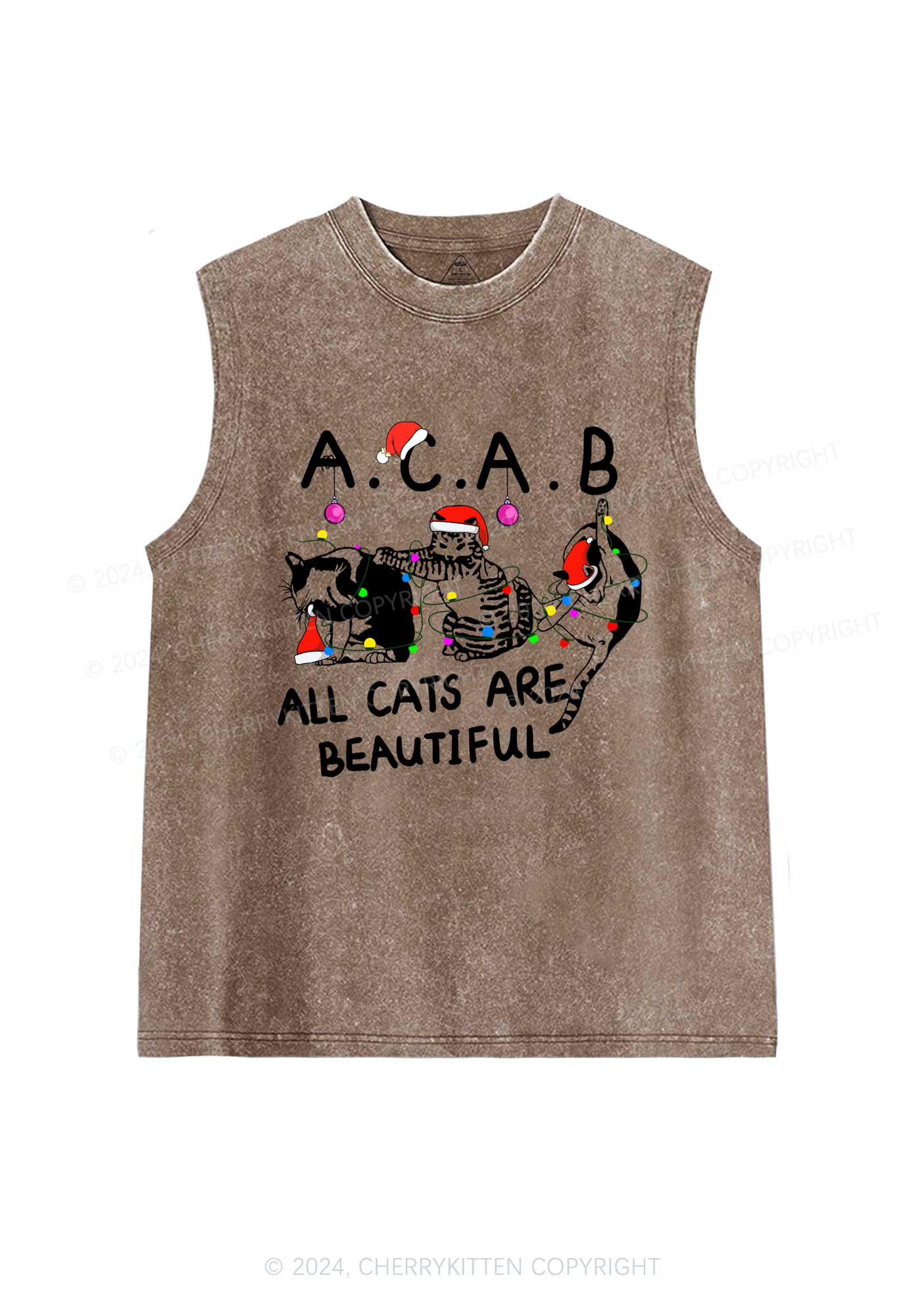 Christmas ACAB Cats Y2K Washed Tank Cherrykitten