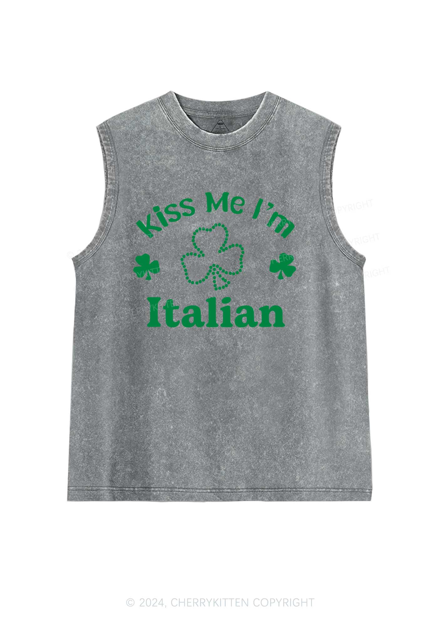 Kiss Me Im Italian St Patricks Y2K Washed Tank Cherrykitten