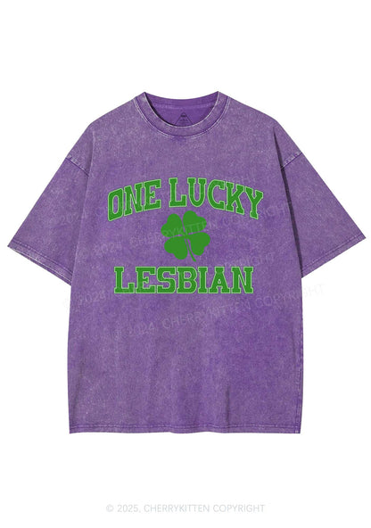 One Lucky Lesbian St Patricks Y2K Washed Tee Cherrykitten