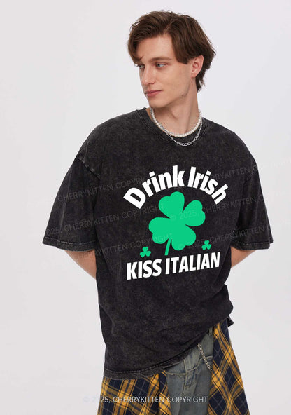 Drink Irish Kiss Italian St Patricks Y2K Washed Tee Cherrykitten