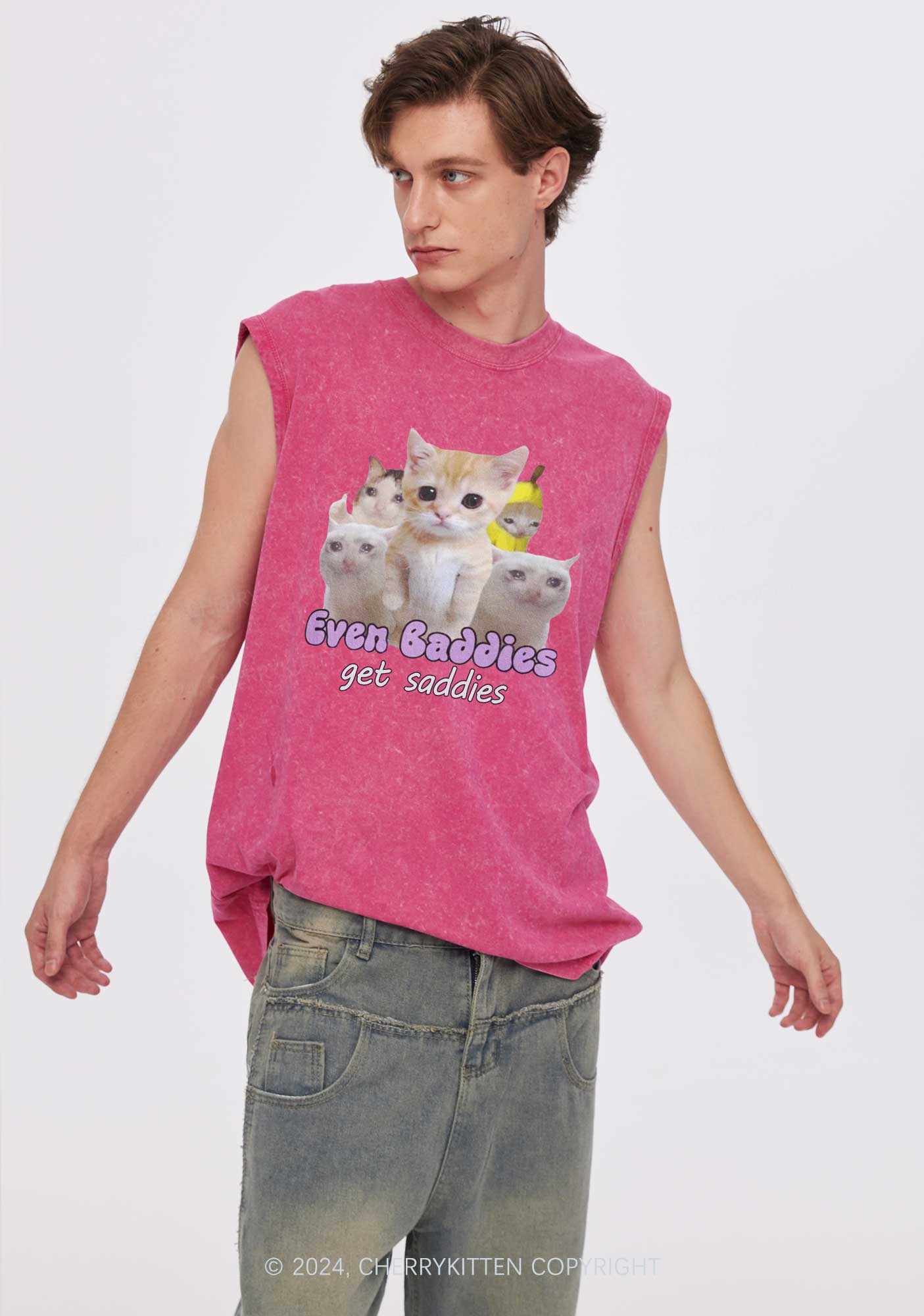 Saddies Five Cats Y2K Washed Tank Cherrykitten