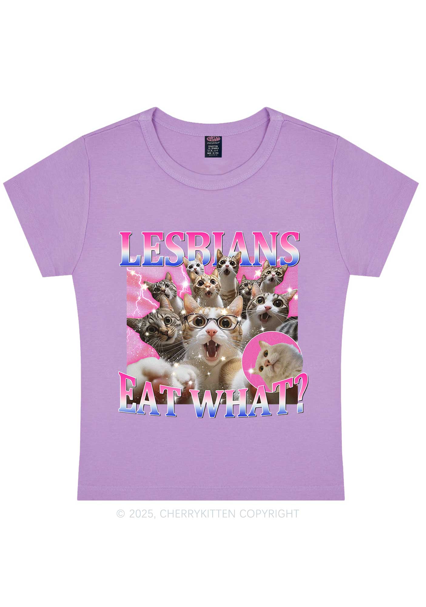 Lesbians Eat What Cat Y2K Baby Tee Cherrykitten