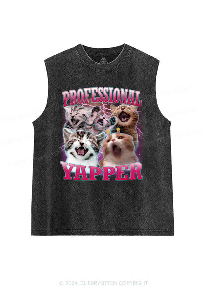 Professional Yapper Cat Y2K Washed Tank Cherrykitten