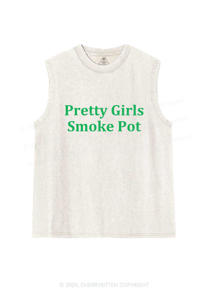 Pretty Girls Smoke Pot Y2K Washed Tank Cherrykitten