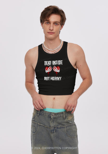 Dead Inside But Hxrny Y2K Valentine's Day Crop Tank Top Cherrykitten