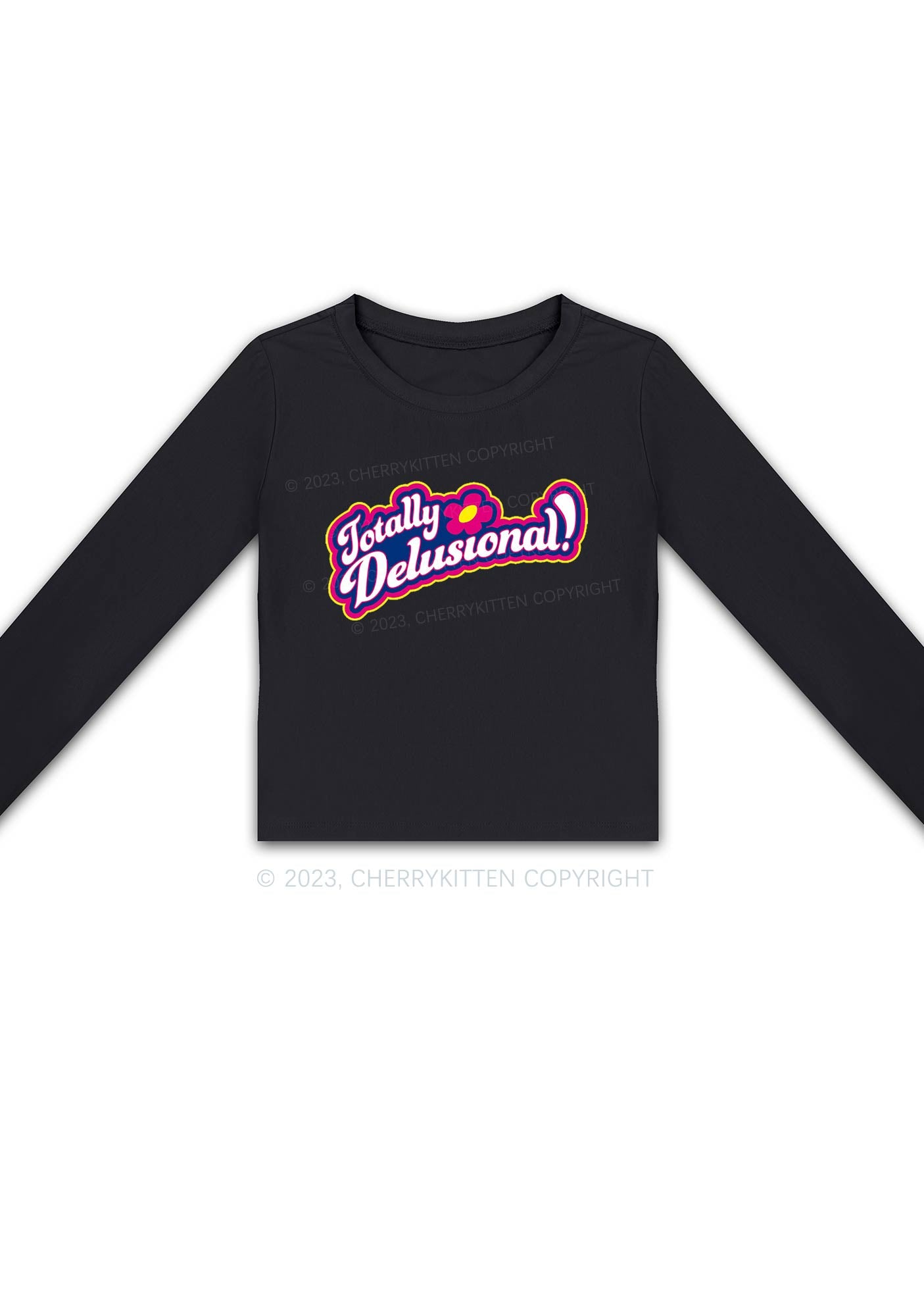 Totally Delusional Y2K Long Sleeve Crop Top Cherrykitten