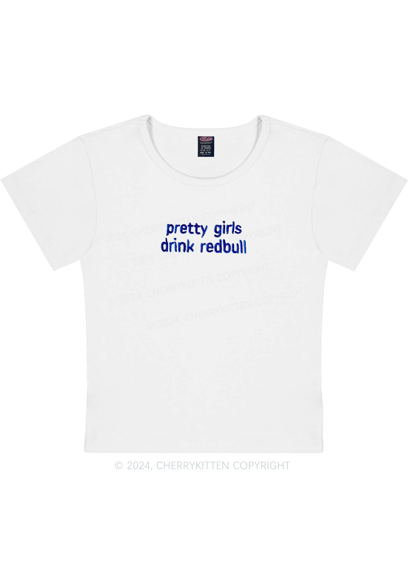 Embroidered Pretty Girls Drink Redbull Y2K Baby Tee Cherrykitten