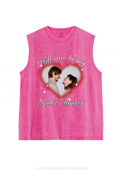 Spider Monkey Custom Photo Y2K Valentine's Day Washed Tank Cherrykitten