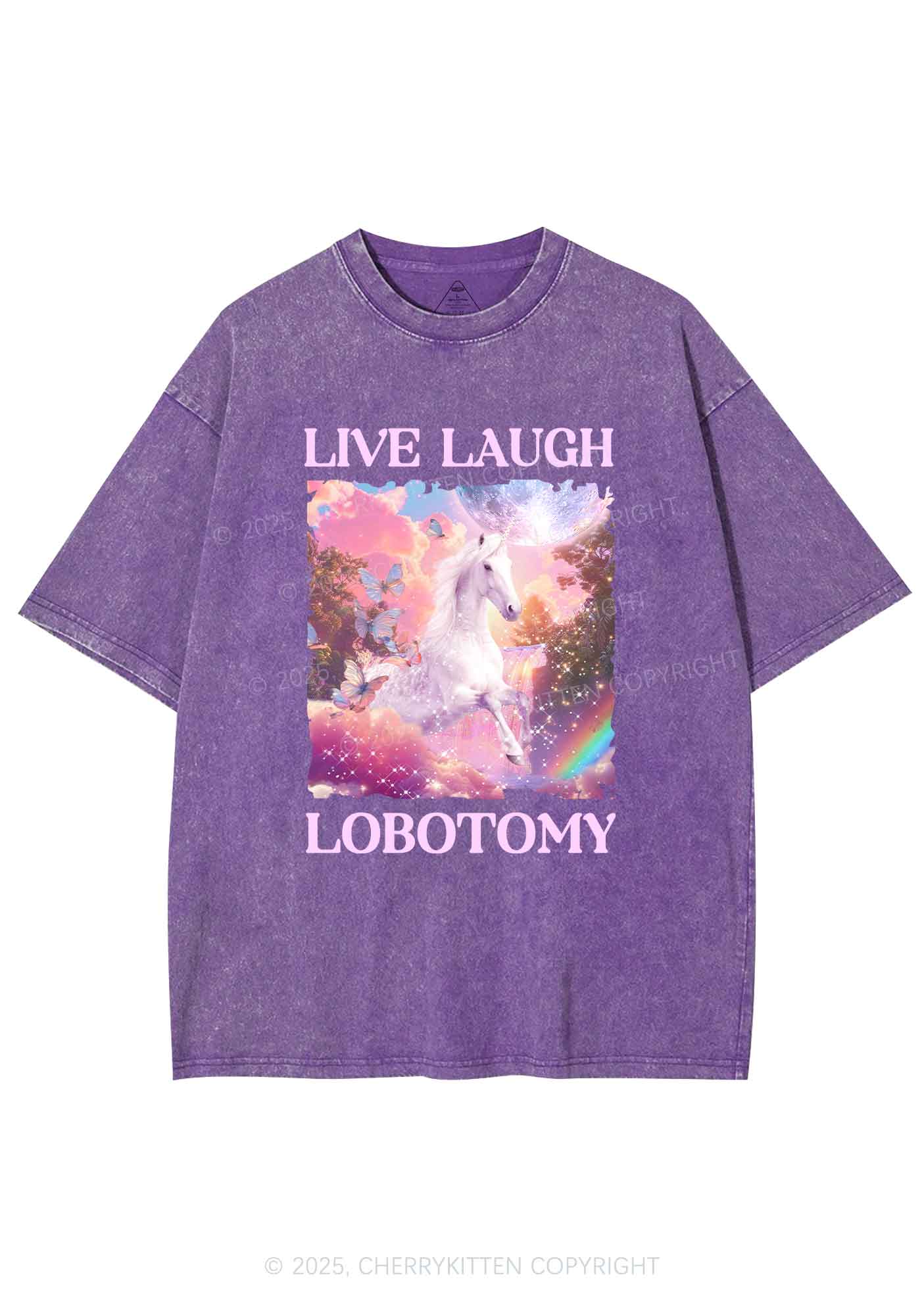 Live Laugh Lobotomy Unicorn Y2K Washed Tee Cherrykitten