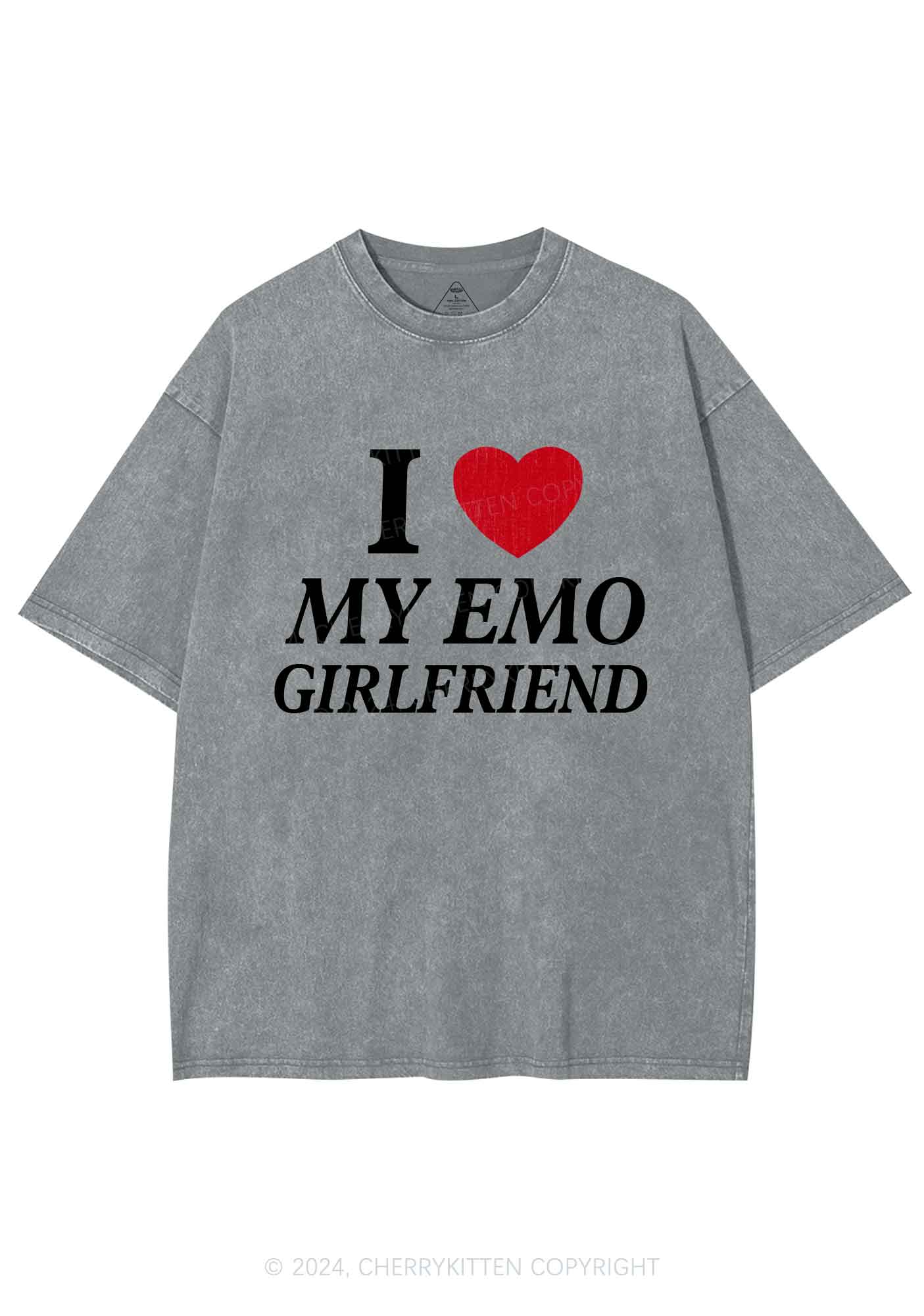 I Love My Emo GF Y2K Valentine's Day Washed Tee Cherrykitten