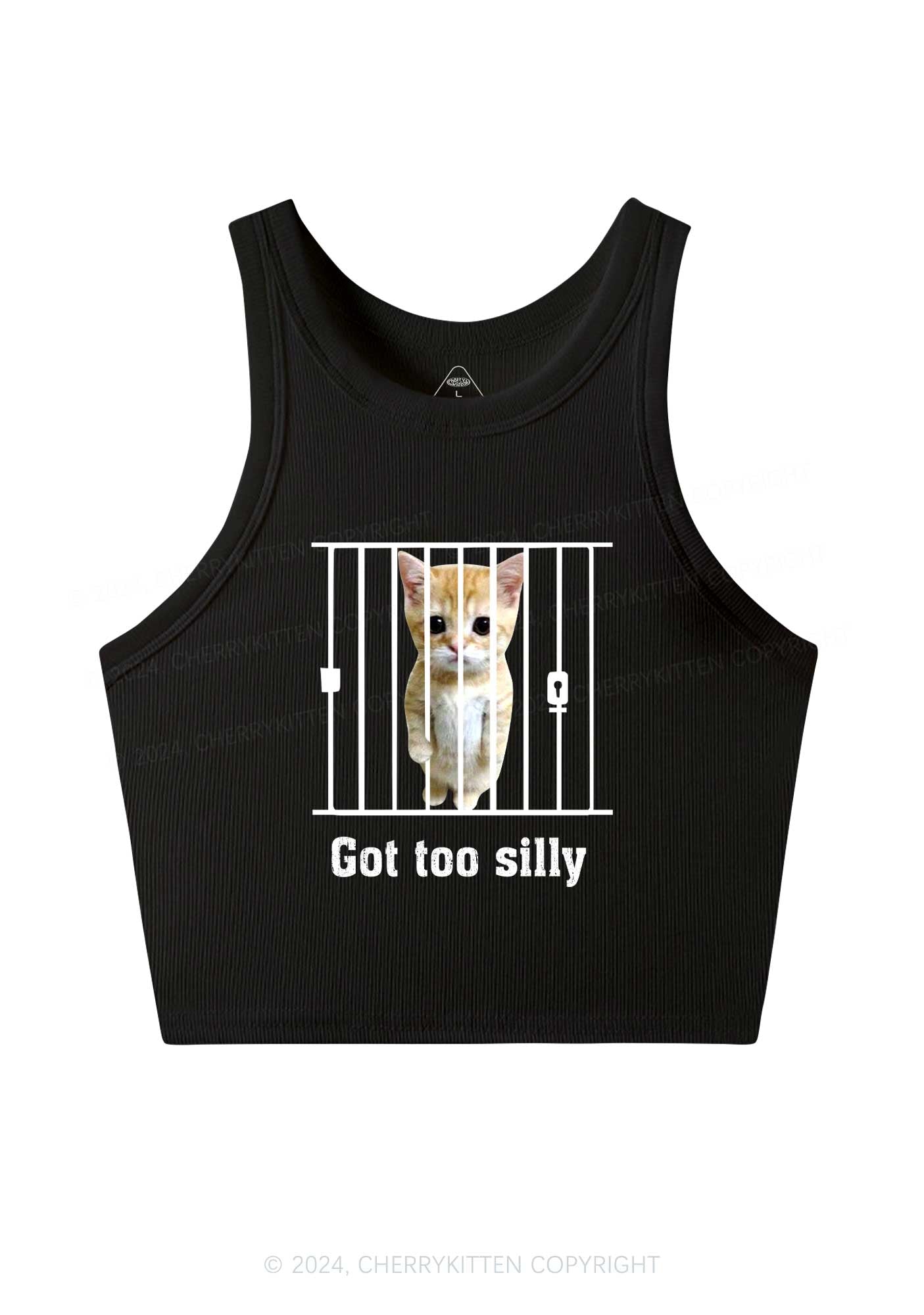 Got Too Silly Cat Y2K Crop Tank Top Cherrykitten