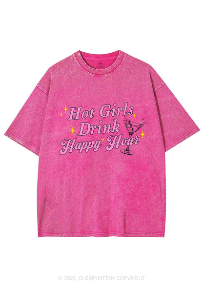 Hot Girls Drink Happy Hour Y2K Washed Tee Cherrykitten