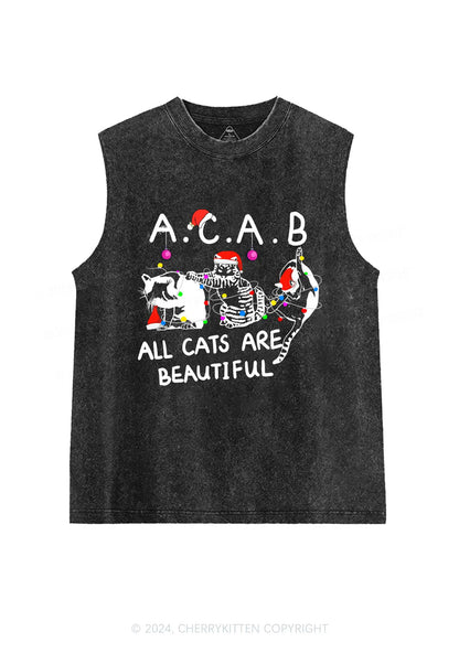 Christmas ACAB Cats Y2K Washed Tank Cherrykitten