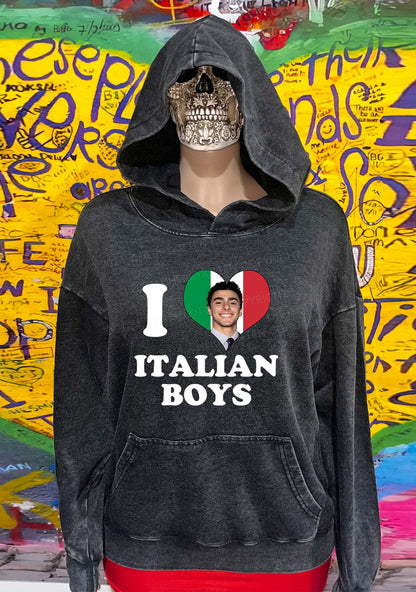 I Love Italian Luigi Y2K Washed Hoodie Cherrykitten