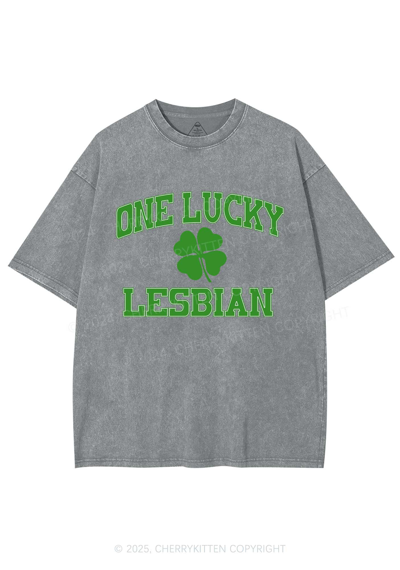 One Lucky Lesbian St Patricks Y2K Washed Tee Cherrykitten