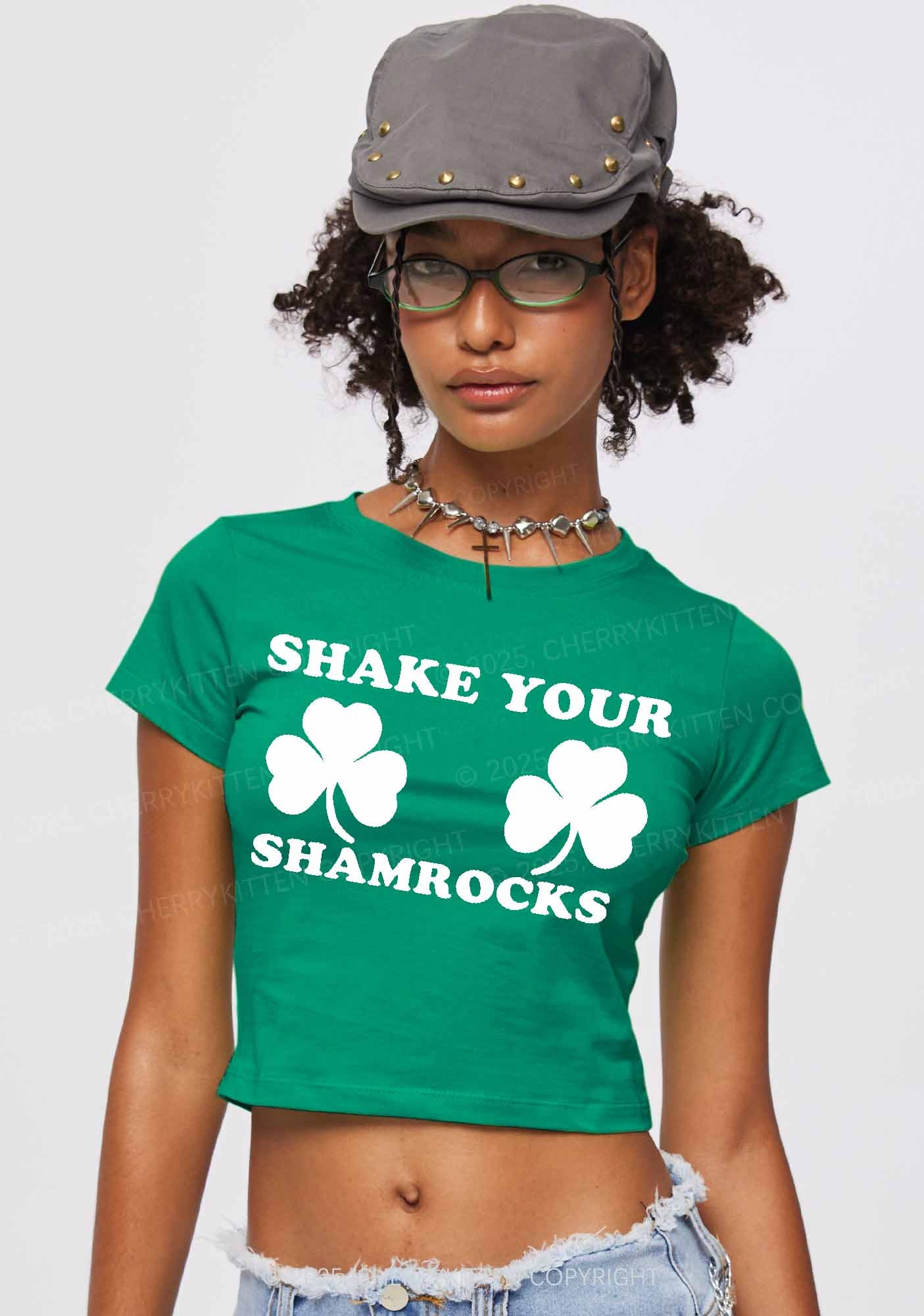 Shake Your Shamrocks St Patricks Y2K Baby Tee Cherrykitten